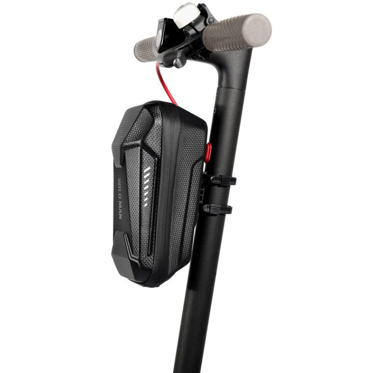 Borseta pentru bicicleta/trotineta Flippy, spatiu de depozitare, antisoc, waterproof, cu fermoar, 3L, material carbon si plastic dur, pentru trotineta electrica scuter, bicicleta, negru