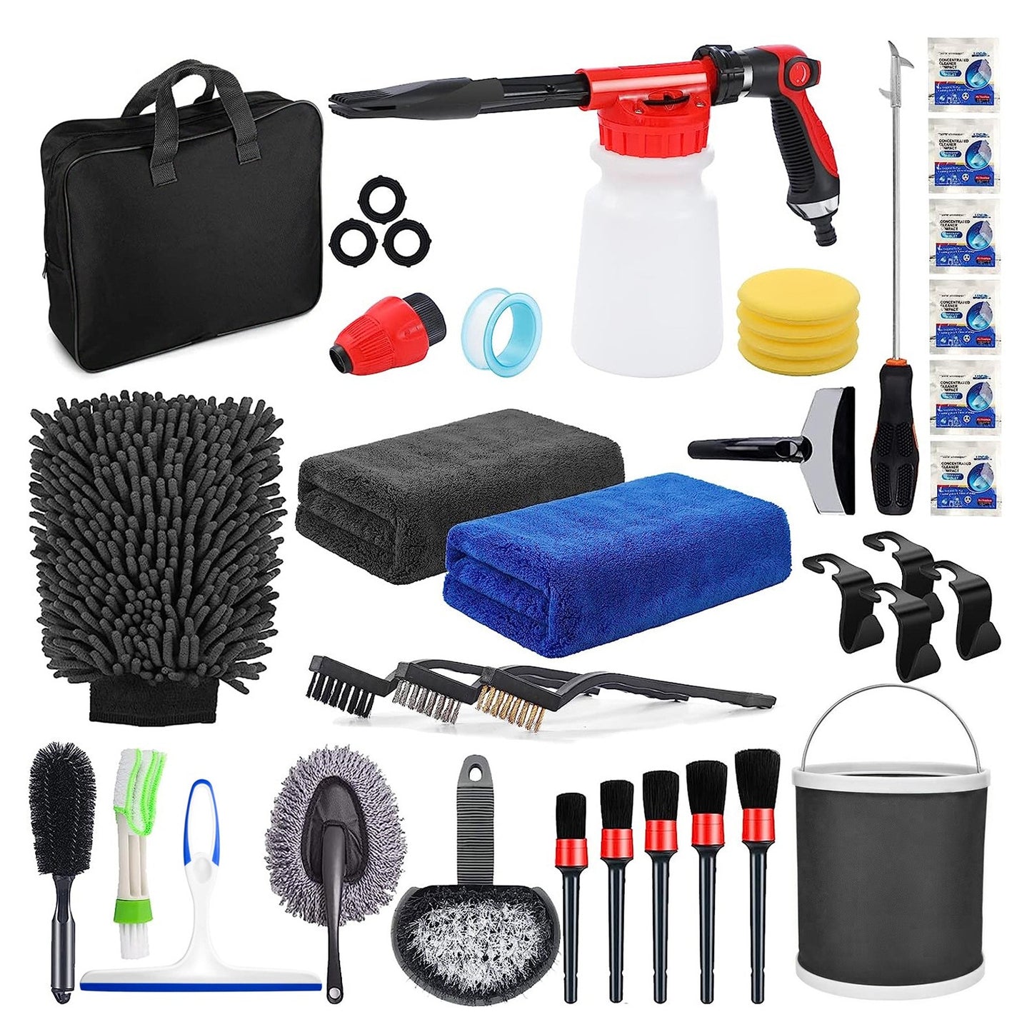 Accesorii pentru Curatare Auto, Flippy, Set 35 bucati, Accesorii pentru Detailing Auto, Accesorii pentru Curatare Auto in Interior si Exterior, Multicolor