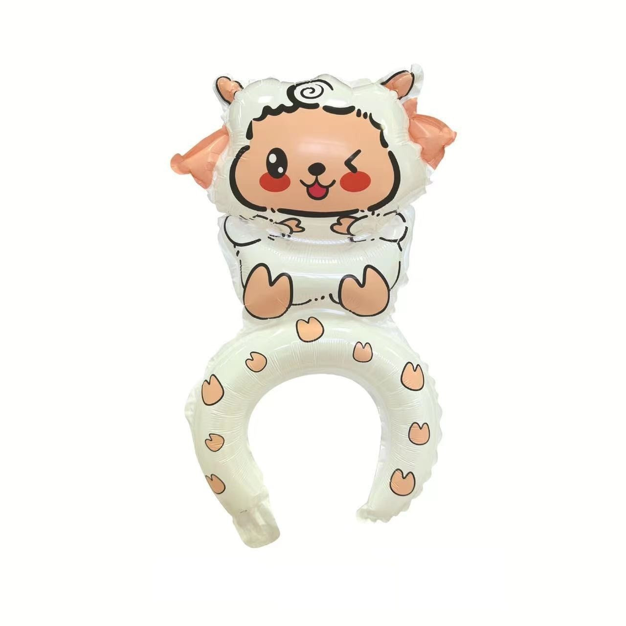 Balon din Folie Metalizata, Flippy, Tip Coronita, Model Oaie, Ambalaj Individual, Pai Inclus, Umflare cu Aer sau Heliu, 47 x 28 cm, Alb