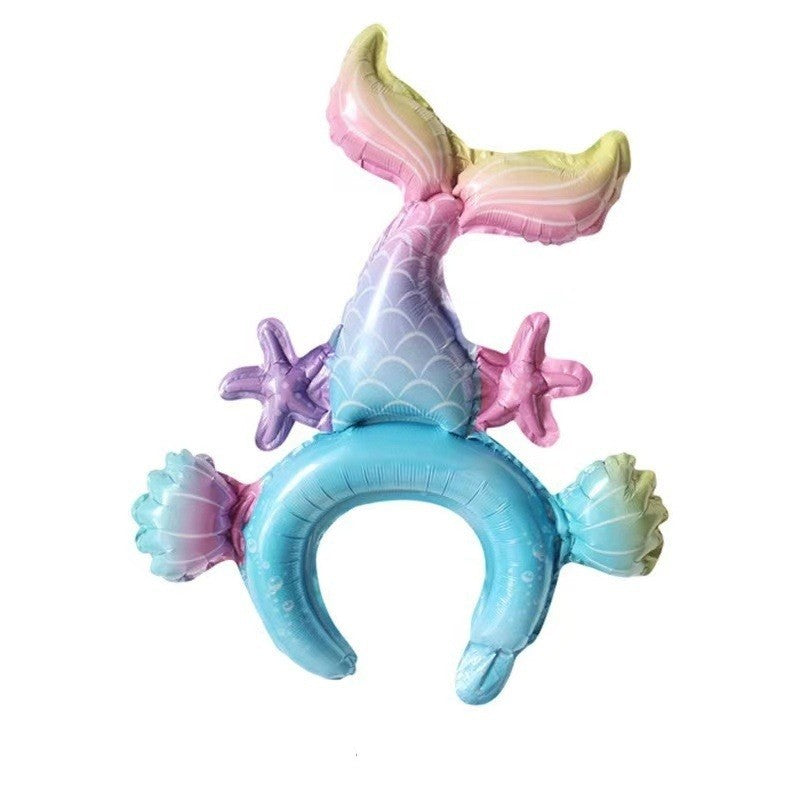 Balon din Folie Metalizata, Flippy, Tip Coronita, Model Sirena, Ambalaj Individual, Pai Inclus, Umflare cu Aer sau Heliu, 43 x 50 cm, Multicolor