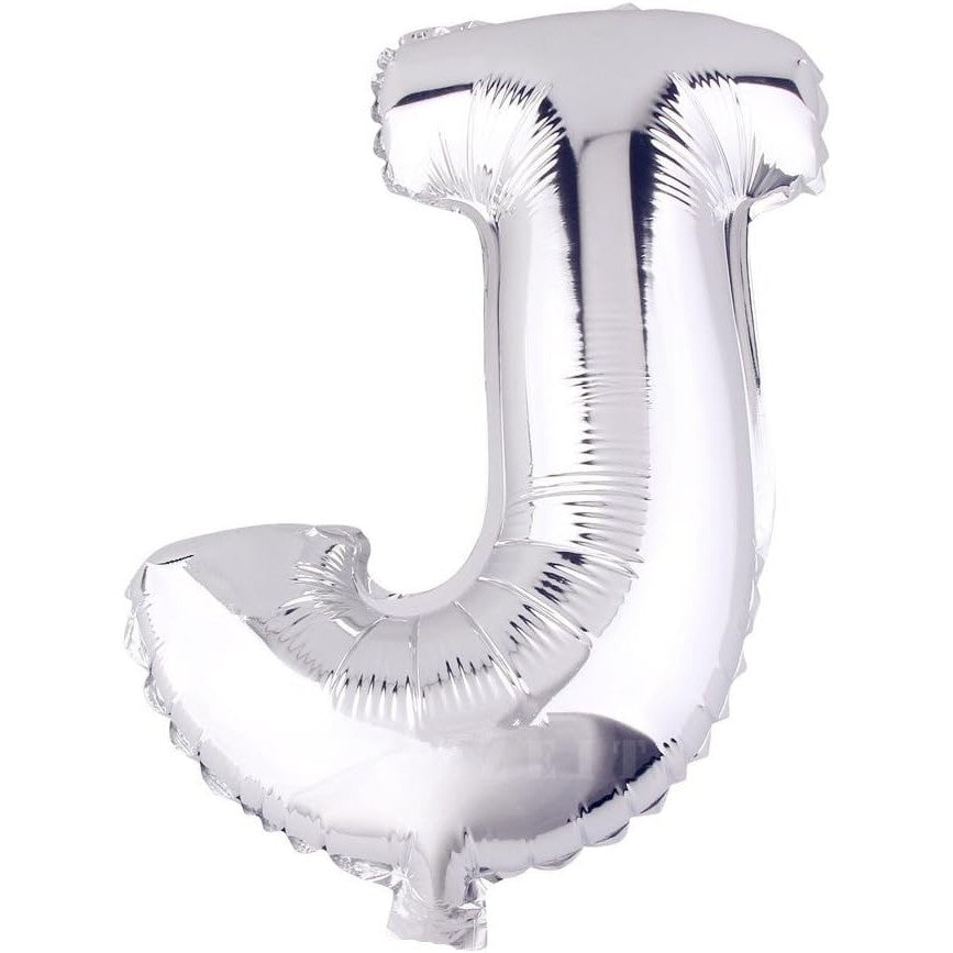 Balon Folie Metalizata Litera J, Flippy, 80 cm, Umflati cu Heliu sau Aer, Ambalaj Individual, Pai inclus, Argintiu