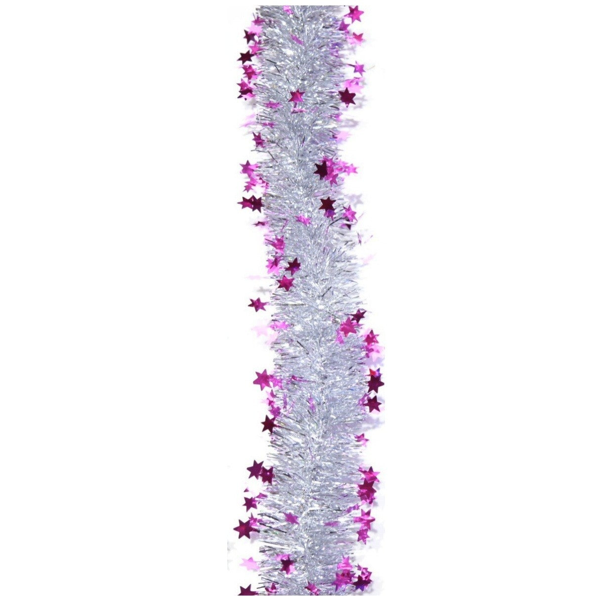 Beteala de Craciun cu LED, Flippy, 2 m, 5 cm Grosime, din PVC, Model cu Stelute, Artificiala, Mov/Argintiu