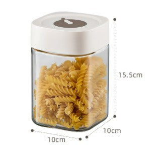 Borcan din Sticla de Inalta Calitate, Flippy, Capac Ermetic, Uz Casnic, Depozitarea Condimentelor sau a Alimentelor Umede si Uscate, 1000 mL, 10x10x15.5 cm, Alb