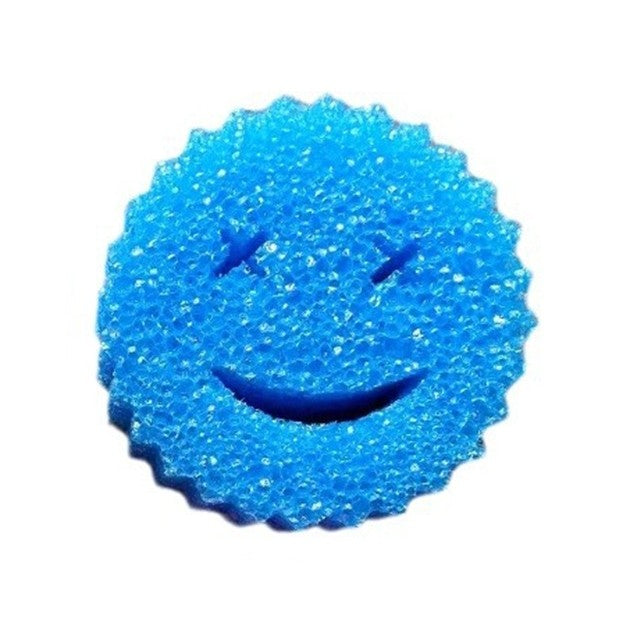 Burete de Vase, Flippy, Rotund, din Burete PU, Model Smiley Face, Doua Fete, 10 x 4 cm, Albastru/Galben