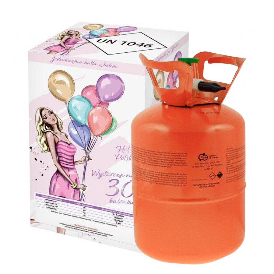 Butelie Heliu de Unica Folosinta, Flippy, Butelie pentru 30 Baloane Latex, ideala pentru Petreceri si Evenimente, 0.20 m3, 24 x 24 x 42 cm, Rosu