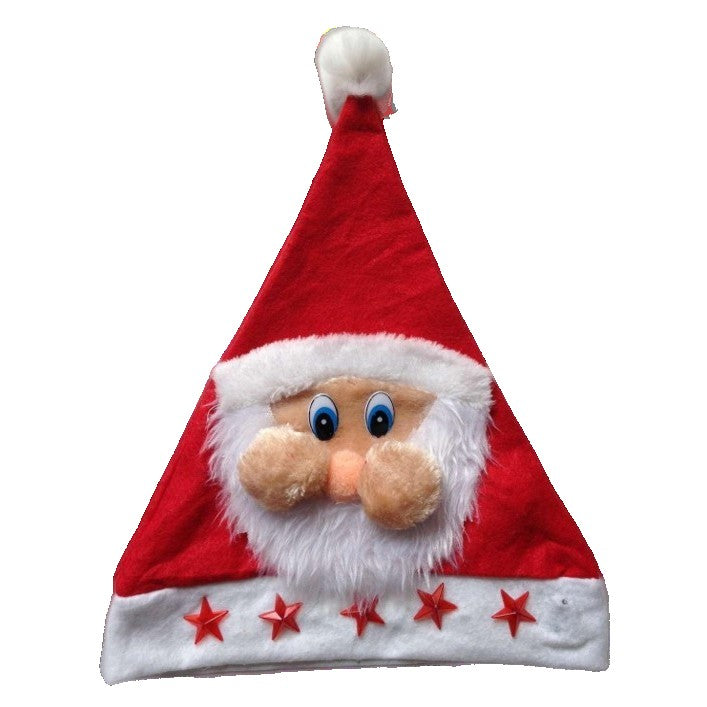 Caciula de Mos Craciun, Flippy, Model 2 Mos Craciun cu Stelute Rosii, Marime Universala, Material Textil, 28 x 37 cm, Alb/Rosu