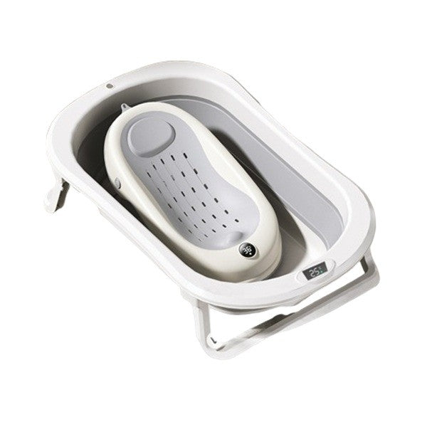 Cada de Baie Pliabila, Flippy, cu Suport, Indicator de Temperatura, 0-8 Ani, din PP+TPR, 45 l Capacitate, 80 x 50 x 23 cm, Gri