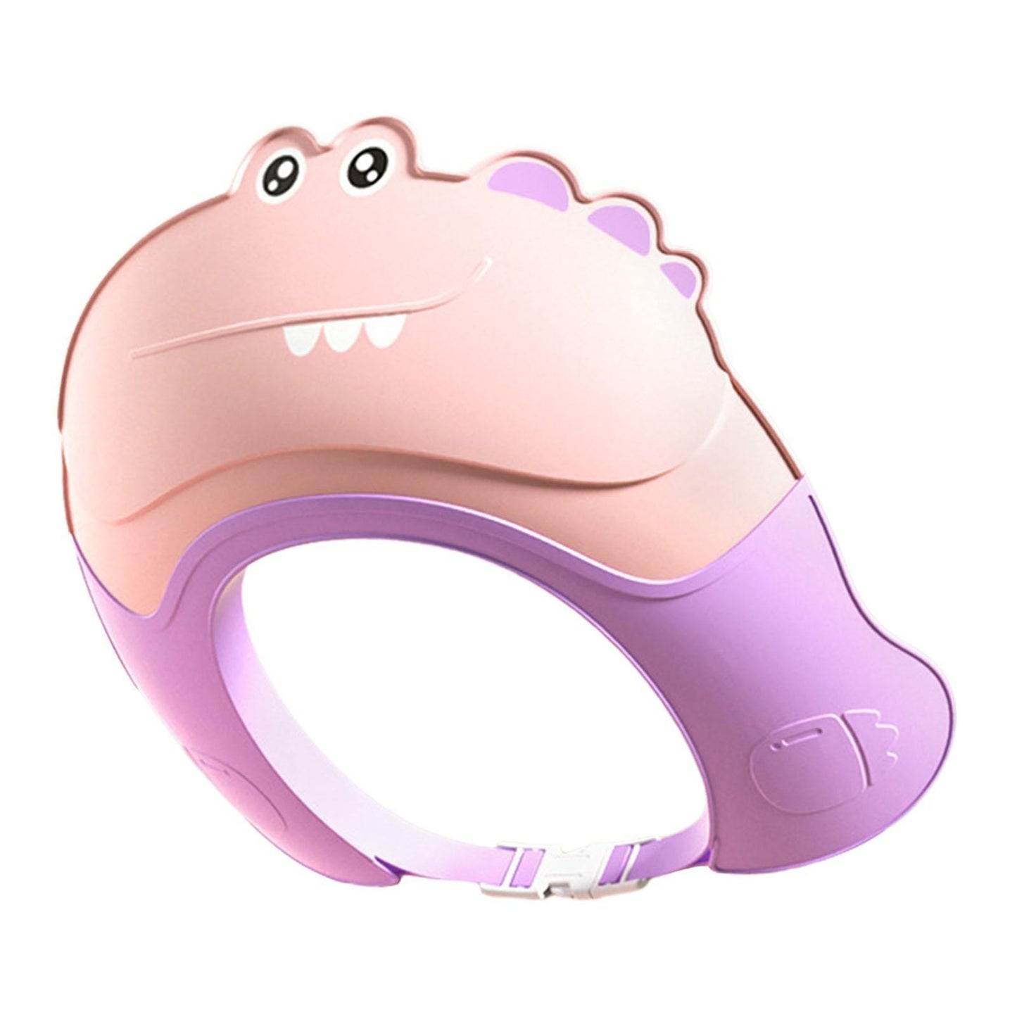 Casca de Dus, Flippy, Previne Scurgerea Apei si Samponului pe Fata, 0-12 Ani, Ajustabila, din TPE+PP, 20 x 23 cm, Model Crocodil, Roz/Mov
