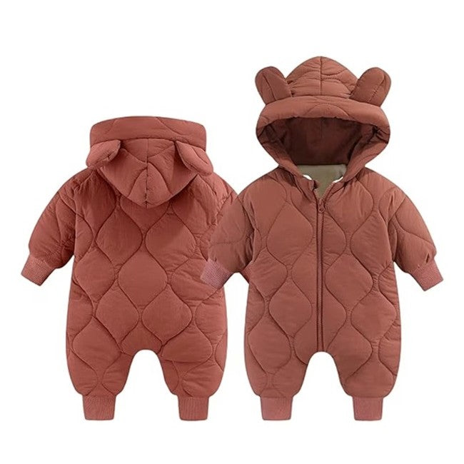 Combinezon de Iarna, Flippy, pentru Bebelusi, din Bumbac, cu Urechi, Mansete Elastice, Unisex, 66 cm, Visiniu