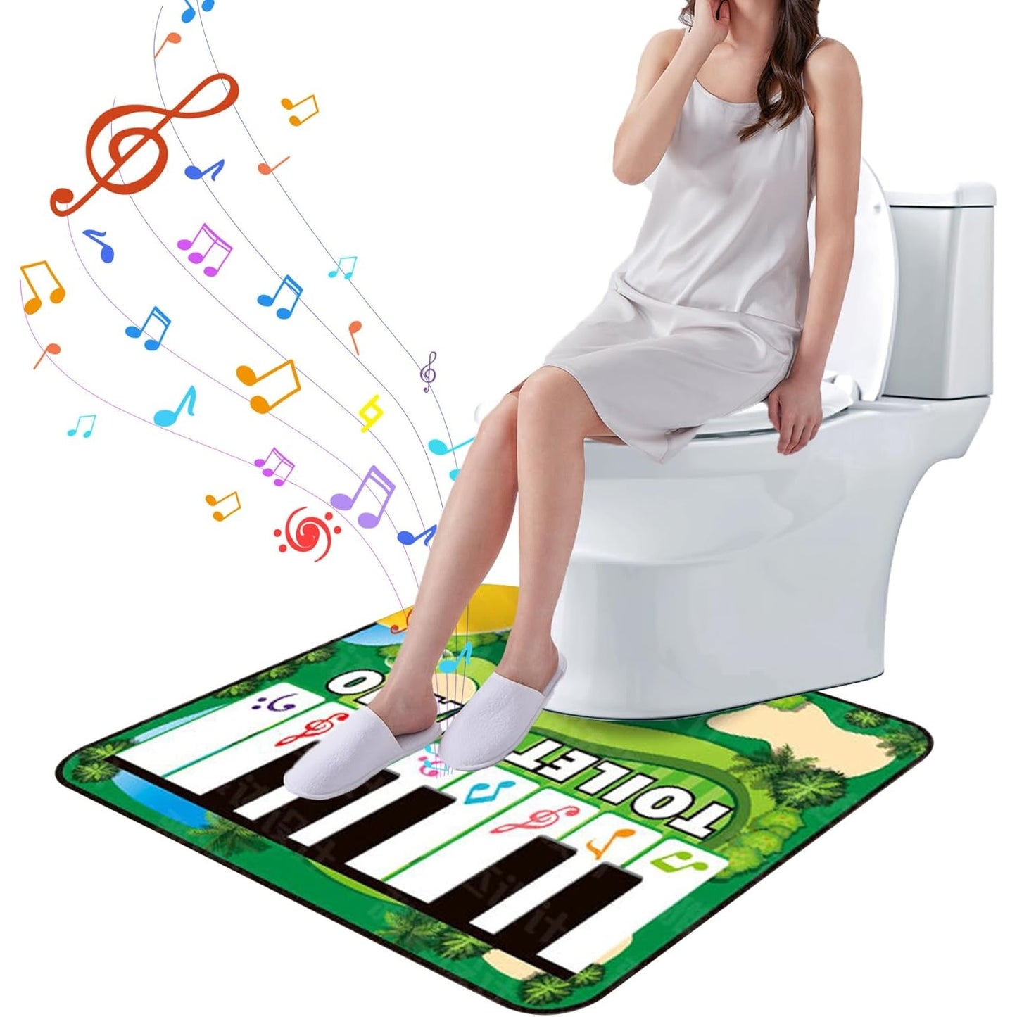 Covoras de Baie, Flippy, Model Pian Electric, Interactiv, 3 Moduri, +14 Ani, din Panza, cu Baterii, 60 x 48 cm, Verde