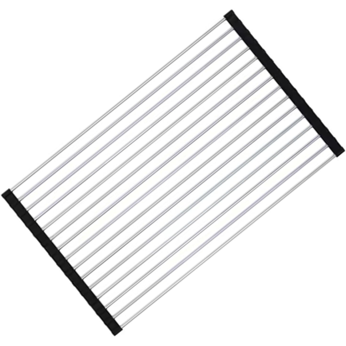 Covoras de Scurgere pentru Chiuveta Bucatarie, din Otel Inoxidabil, Suport Chiuveta, Pliabil, Antiderapant, Usor de Curatat si de Depozitat, 47x36 cm, 18 Tuburi, Negru