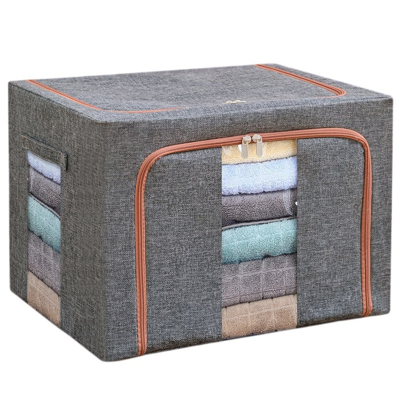 Cutie de depozitare pliabila, Flippy, Cu fermoar, 100 L, Textil, 60x42x40 cm, Cadru Metalic, Suport Baza Stabil din Plastic, Gri