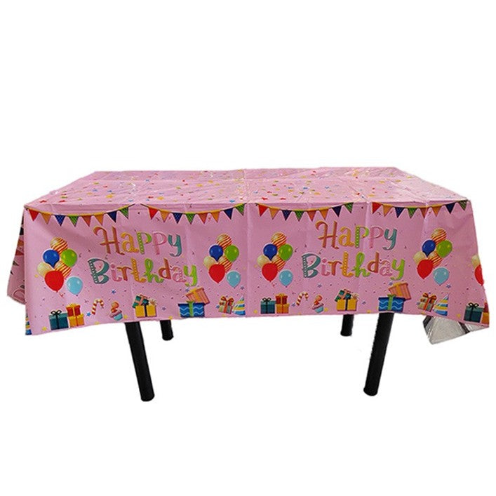 Fata de Masa, Flippy, din Folie, Imprimeu Happy Birthday cu Baloane, 137 x 274 cm, Roz