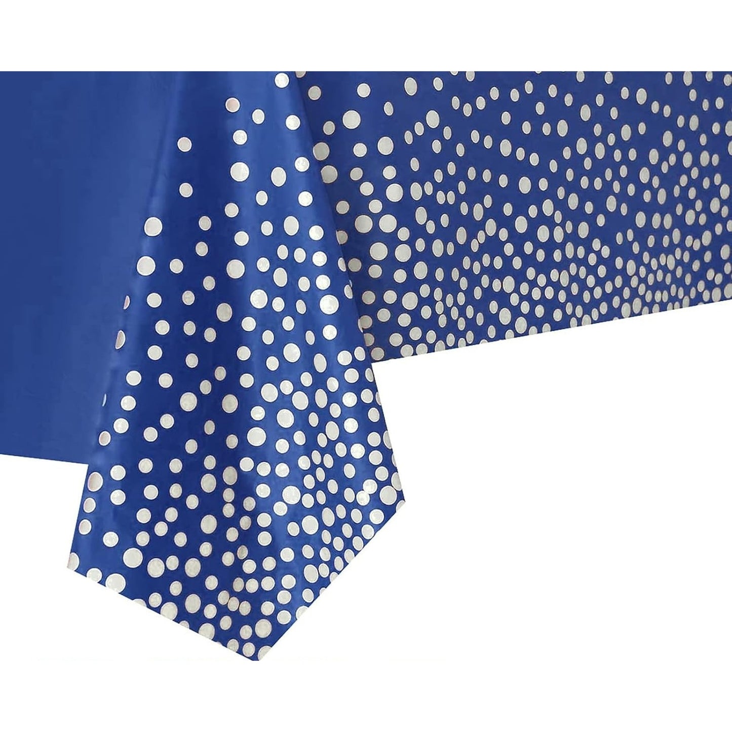 Fata de Masa, Flippy, din PEVA, Imprimeu Buline Argintii, 137 x 274 cm, Impermeabila, Fara Pete, Curatare Rapida, Albastru Inchis