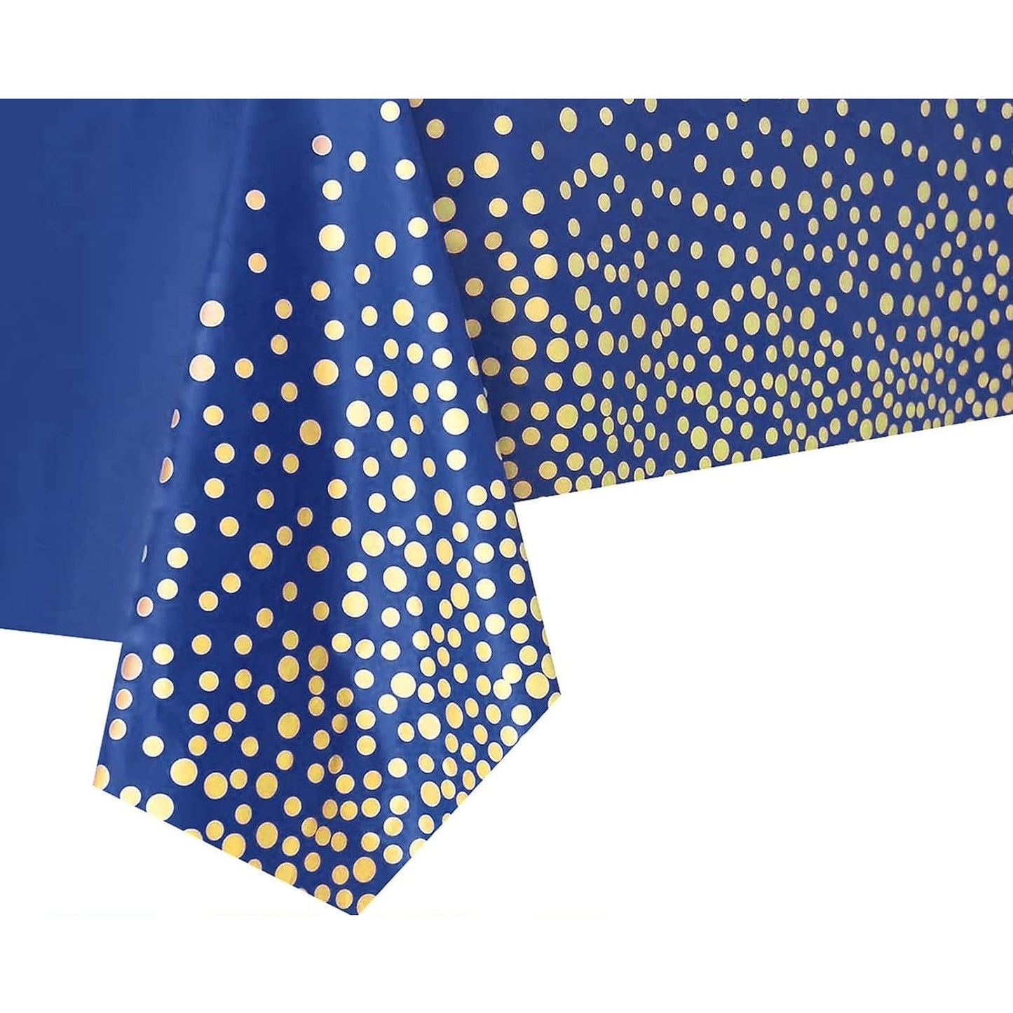 Fata de Masa, Flippy, din PEVA, Imprimeu Buline Aurii, 137 x 274 cm, Impermeabila, Fara Pete, Curatare Rapida, Albastru Inchis