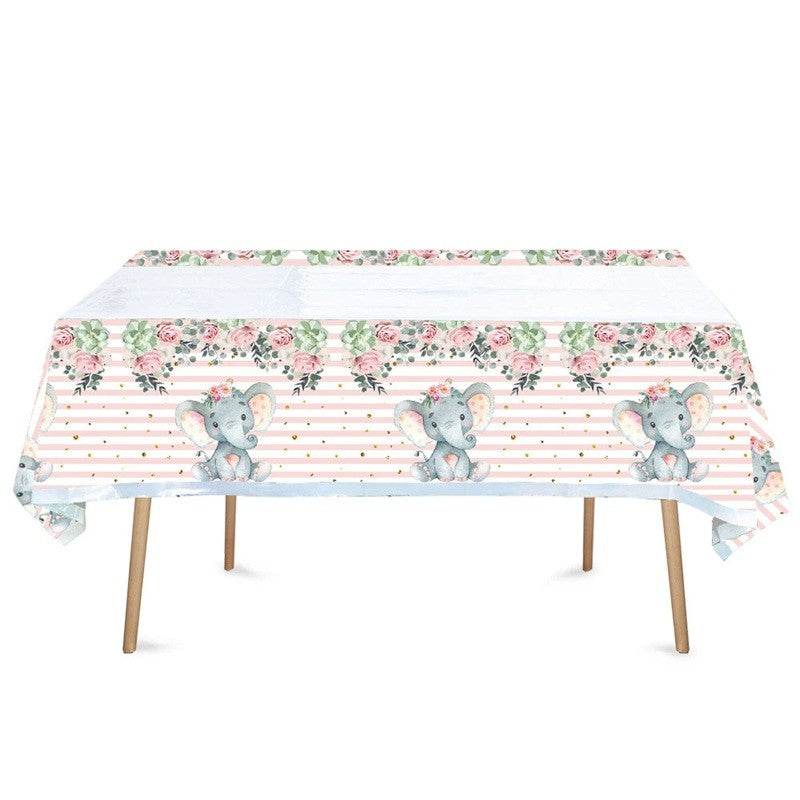 Fata de Masa, Flippy, din Plastic, Imprimeu Elefanti, 180 x 108 cm, Roz