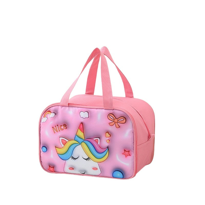 Geantă Frigorifică, Flippy, cu Desene Animat 3D, Portabilă pentru Copii, de Prânz, din Pânză Oxford, 27.5x18x20 cm, Model Unicorn, Roz