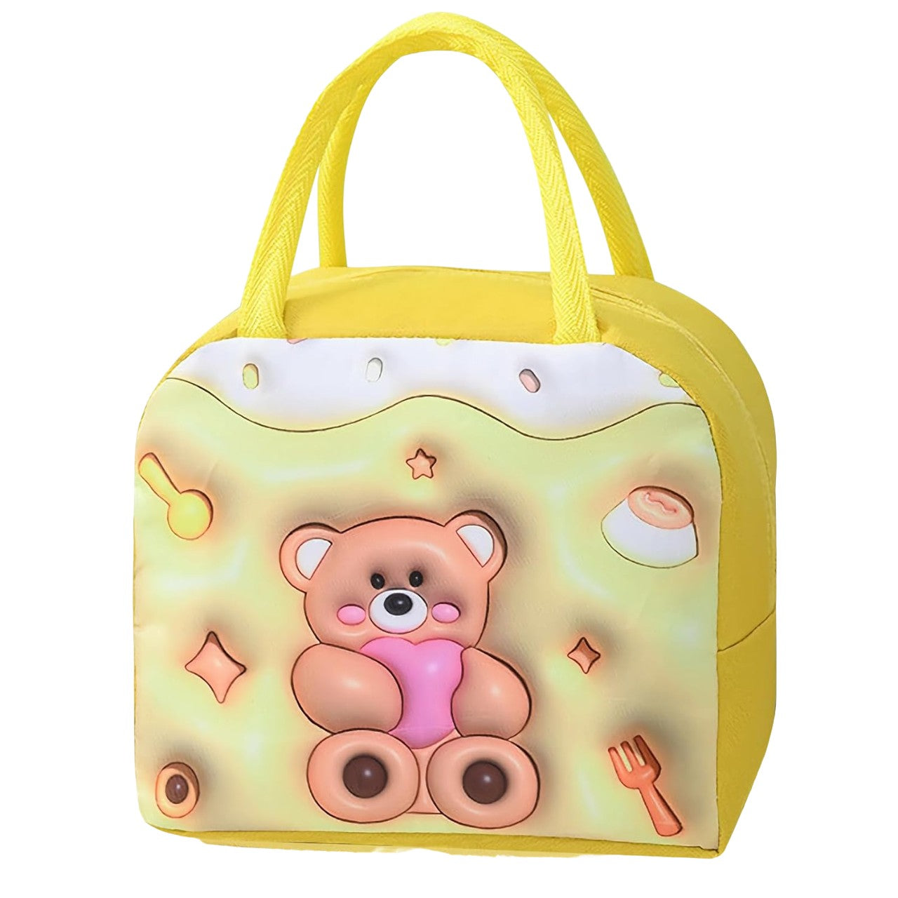 Geantă Frigorifică, Flippy, cu Desene Animate 3D, Portabilă pentru Copii, de Prânz, din Pânză Oxford, 23x13x19 cm, Model Ursulet, Galben