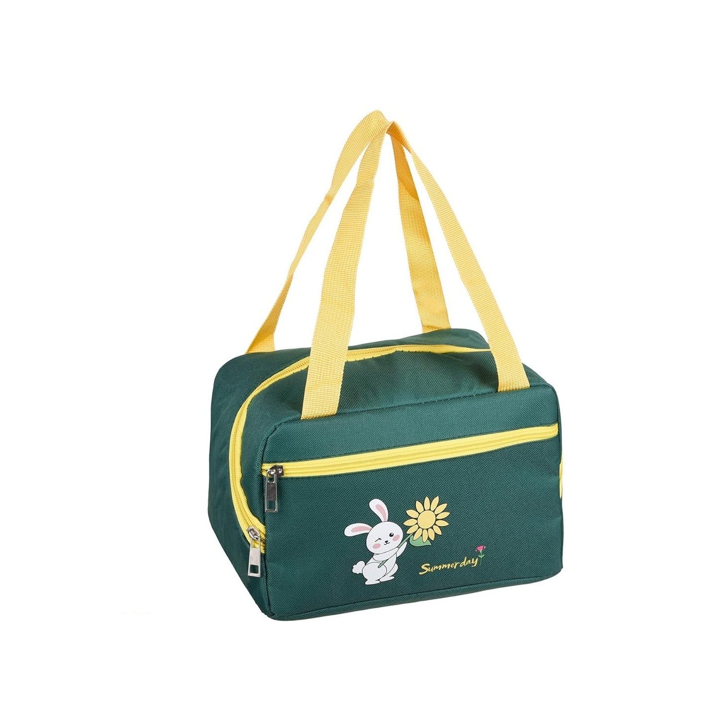 Geanta Termo-Izolanta, Flippy, Compartimente Telefon si Tacamuri, Multifunctionala, Impermeabila, 30x21x20 cm, Design Iepuras, Verde