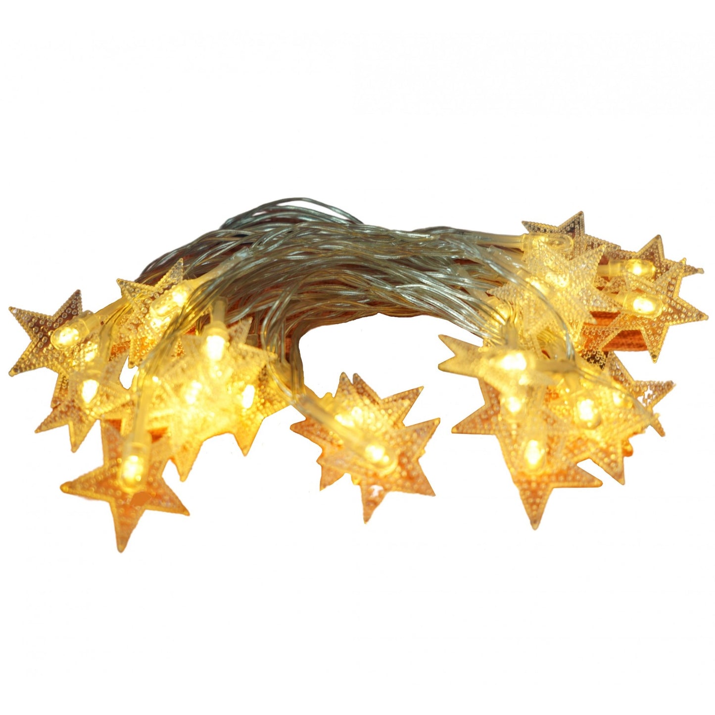 Instalatie Craciun, 3 M,20 de LED-uri, alb-cald, model cu stelute, liniara, cu baterie, interior/exterior, Flippy