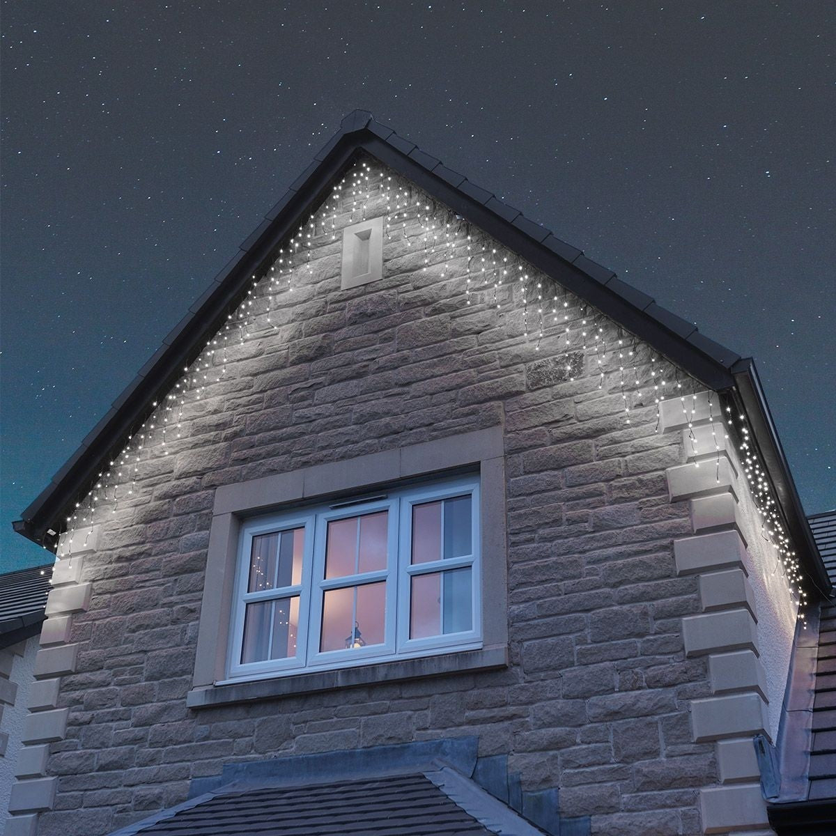 Sectiune Instalatie de Craciun, Flippy®, Tip Turturi, 5 m, 143 LED-uri, cu Flash, Fir Negru, Lumina Alb Rece, IP44, Interconectabila