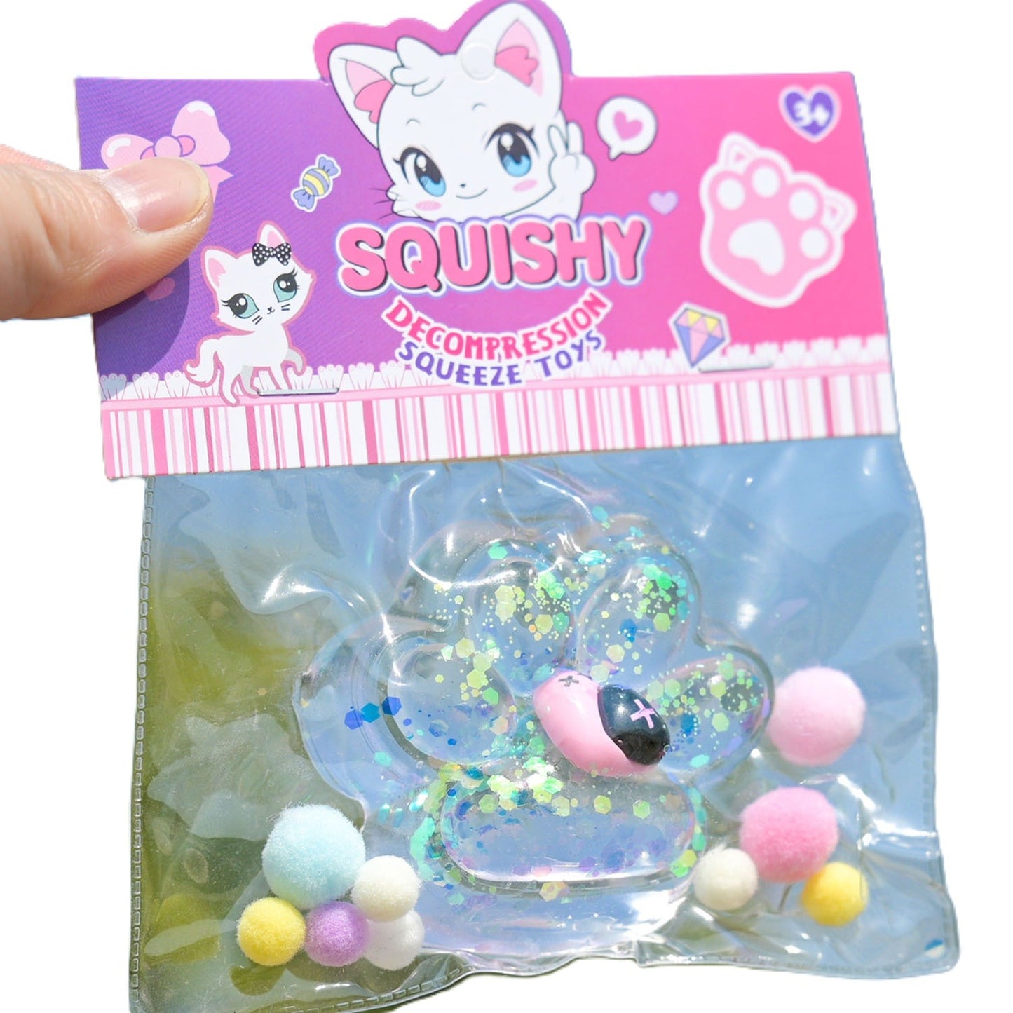 Jucarie Antistres Squishy, Flippy, Labuta de Pisica Squeeze Toys, cu Revenire Lenta, 7.5 cm, Model 270520, Multicolor