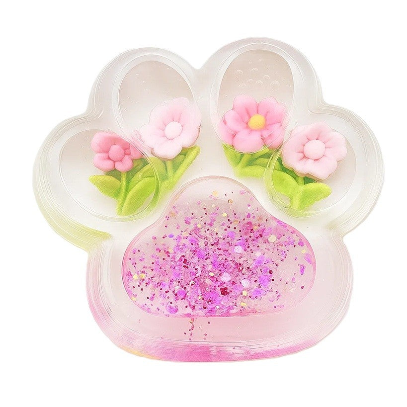 Jucarie Antistres Squishy, Flippy, Labuta de Pisica Pufoasa, cu Revenire Lenta, 7 x 6.5 cm, Model Flori 1, Transparent