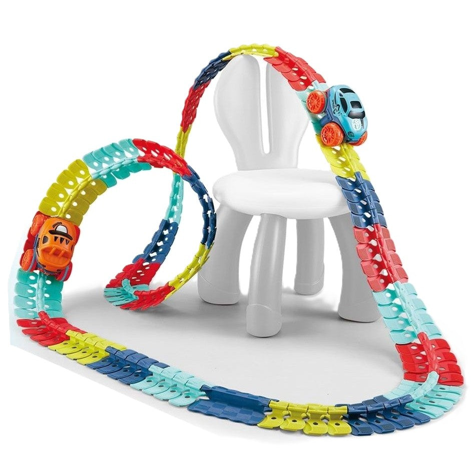 Jucarie de Constructie RollerCoaster, Flippy, 138 de Piese, 41.5x31x7 cm, cu Masini, Multicolor