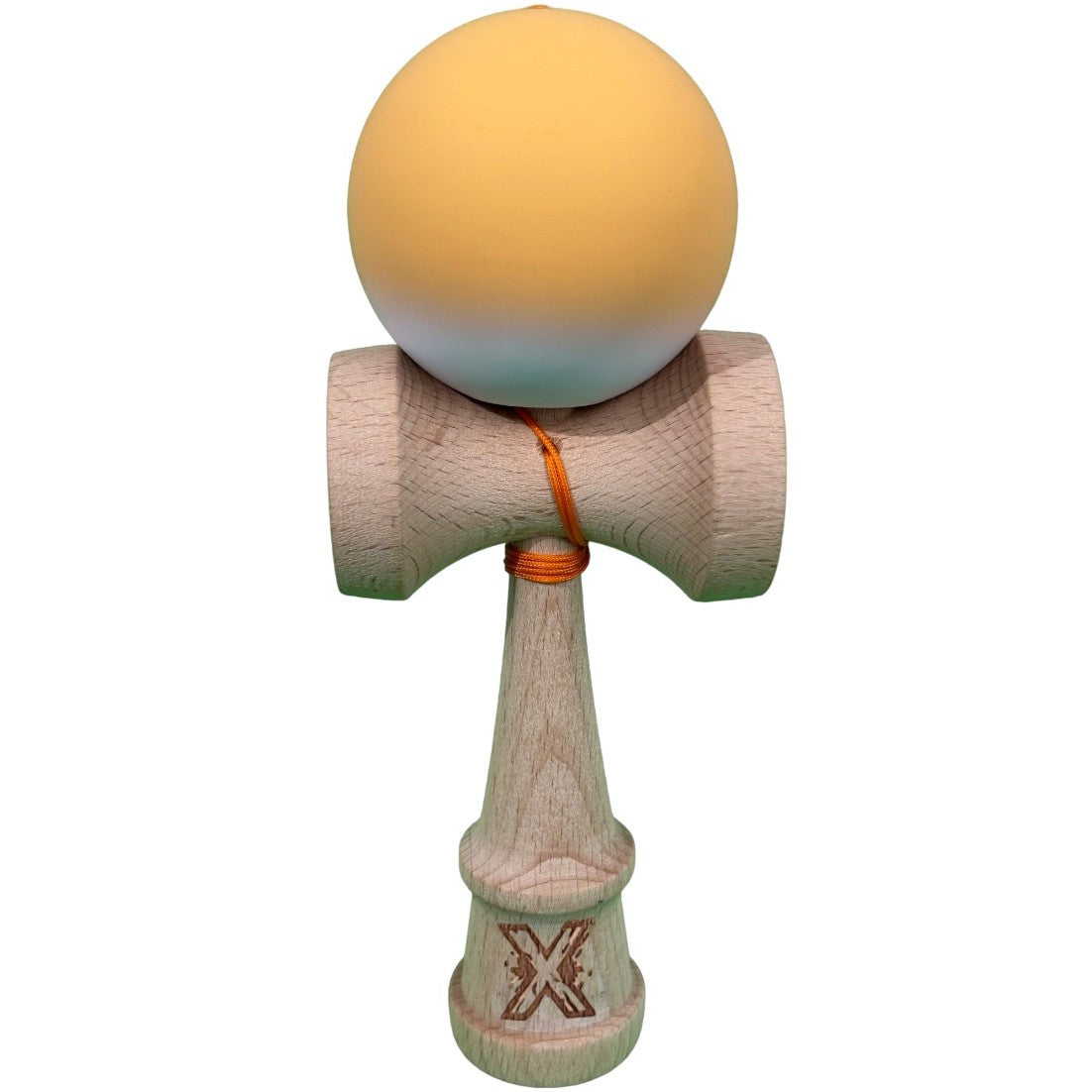 Kendama X Originala, Profesionala, Flippy, din Lemn cu Bila cu Invelis din Cauciuc, 18 x 6 x 7 cm, Rubber Grip, Portocaliu/Alb