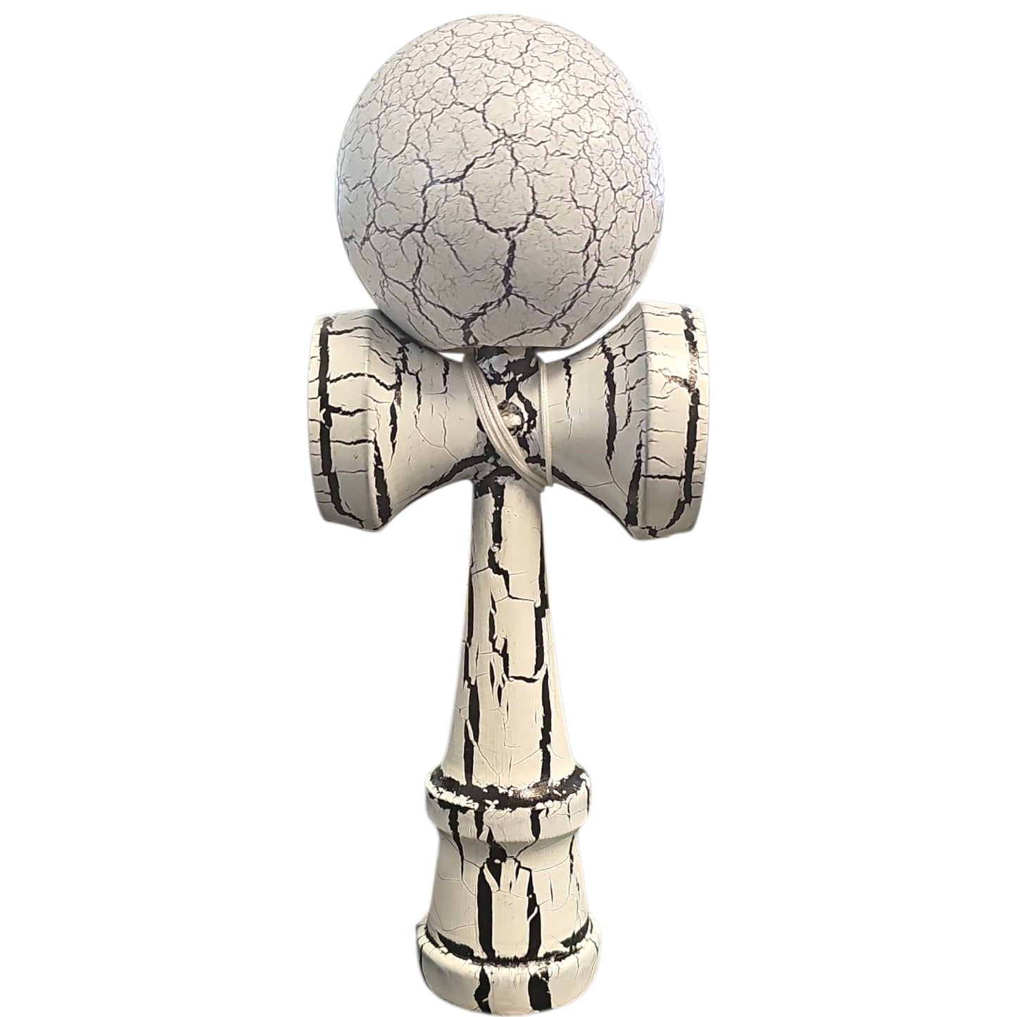 Kendama X Originala, Profesionala, Flippy, Cracked, din Lemn, 18 cm, Alb/Negru