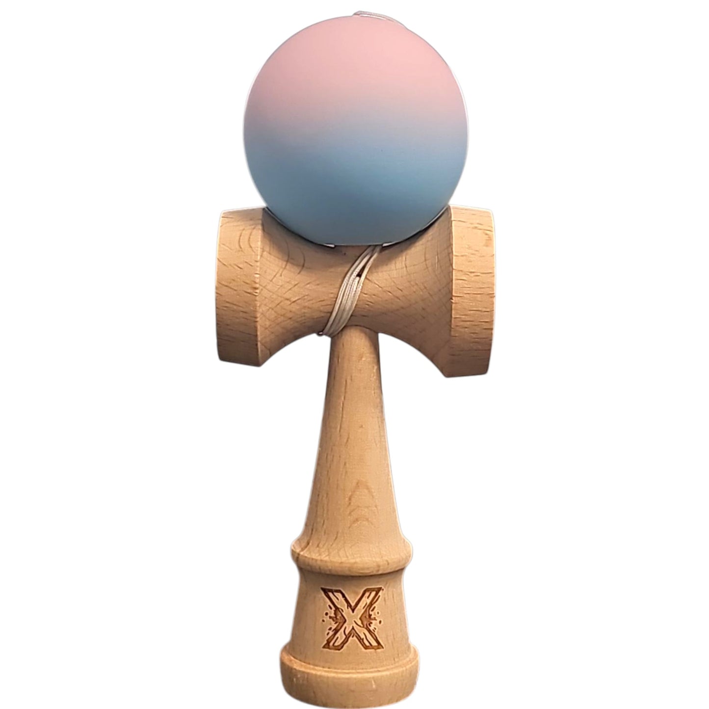 Kendama X Originala, Profesionala, Flippy, din Lemn, Rubber Grip, 18 cm, Lila/Turcoaz