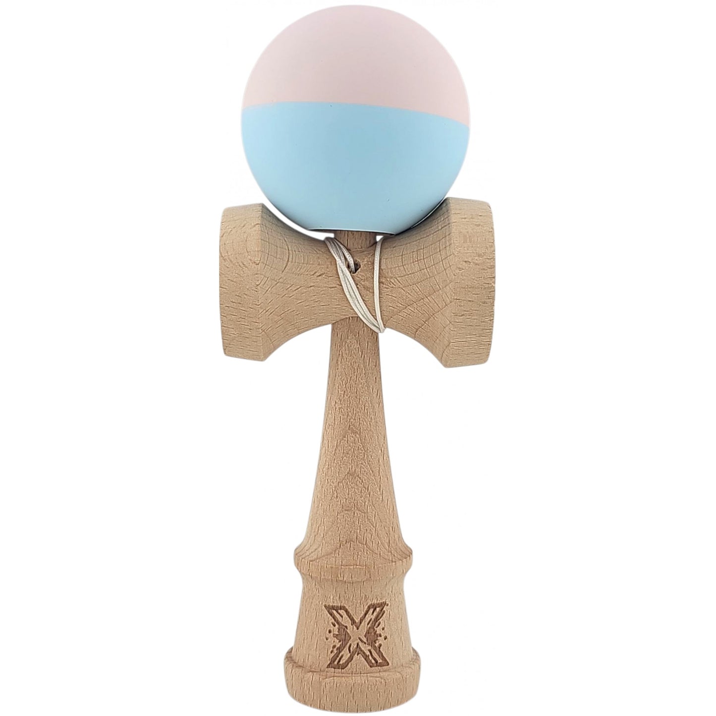 Kendama X Originala, Profesionala, Flippy, din lemn, Rubber Grip, 18 cm, Roz/Albastru