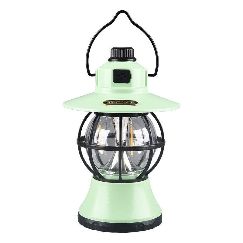 Lampă de camping retro portabilă, Felinar Vintage LED ABS, Acumulator inclus 1200 mAh, reincarcabila, 3 moduri de iluminare, intensitate reglabila,Lampa portabila pentru cort în aer liber, Mint