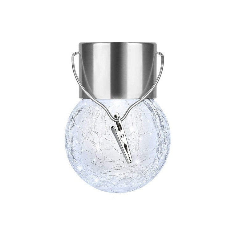 Lampa Solara Flippy, LED, Tip Candelabru Mic, Cu Bila Din Sticla Crapata, Exterioara, Impermeabila, Iluminare 6-12 H, Alb