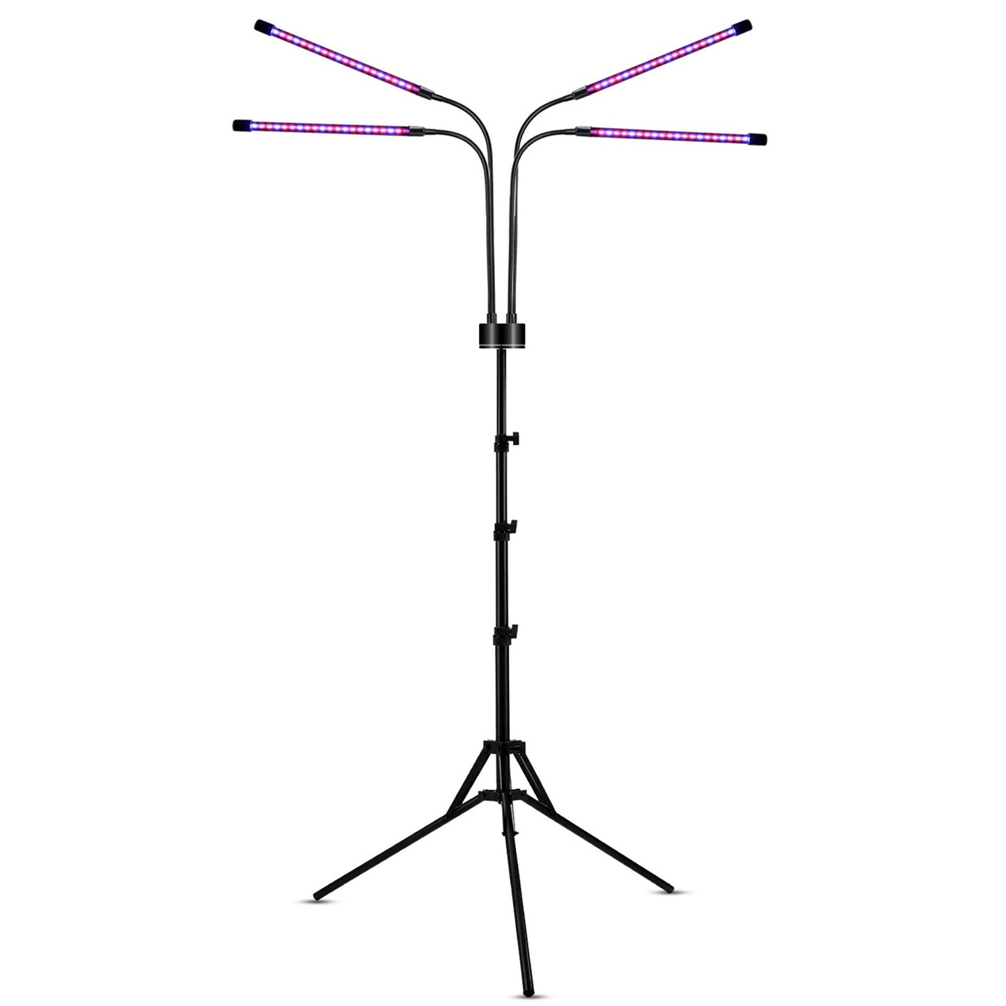 Lampa UV pentru cresterea plantelor, Flippy, 4 capete, putere 30W, 108 LED-uri Lampa cu lumina Ultra-Violet, Lampa cu Picior Ajustabil pana la 2 m, Lumina UV Mov