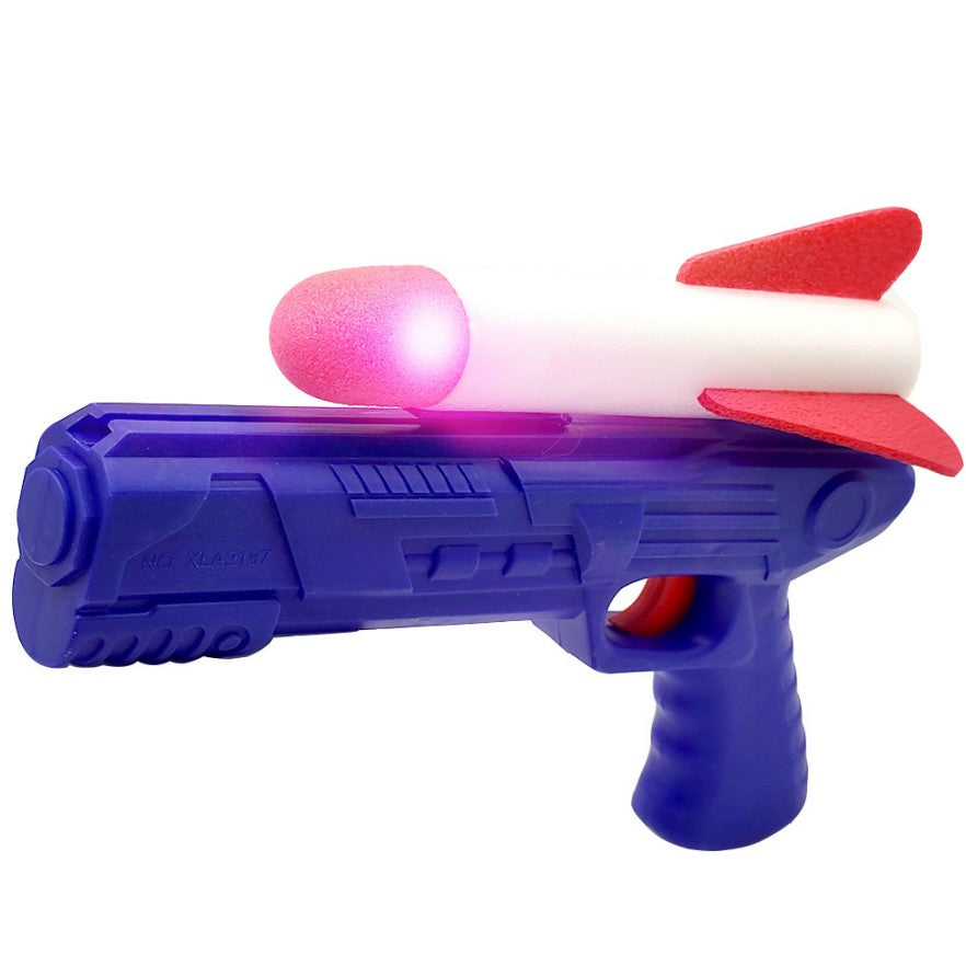 Pistol de Jucarie, Flippy, cu Lansator de Racheta, din Polistiren/Plastic, Lumina LED, +3 Ani, Albastru/Rosu