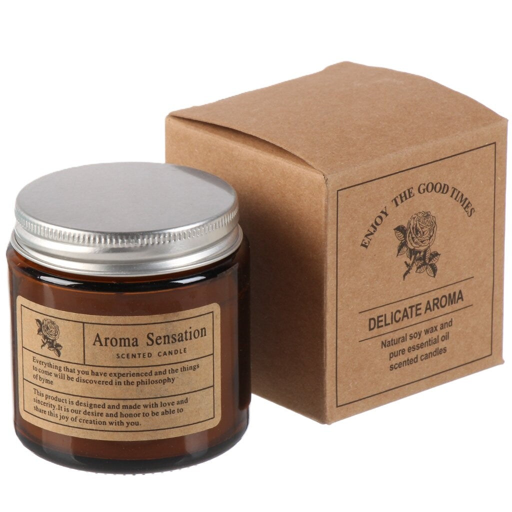 Lumanare Parfumata, Flippy, Model Borcan Maro, Aroma de Clopotei, din Ceara Vegetala, 6 x 6.5 x 6.5 cm, Maro