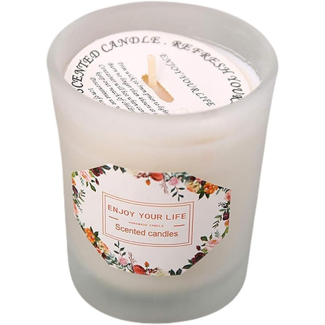 Lumanare Parfumata, Flippy, Model Pahar Alb Transparent, Aroma de Frezie/Para, din Ceara de Soia, 6.2 x 5.2 cm, Alb