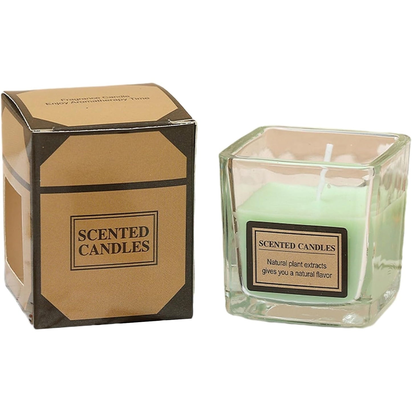 Lumanare Parfumata, Flippy, Model Pahar Transparent, cu Ulei Esential, 4.8 x 5.4 x 5.5 cm, Aroma de Ceai Alb, Verde