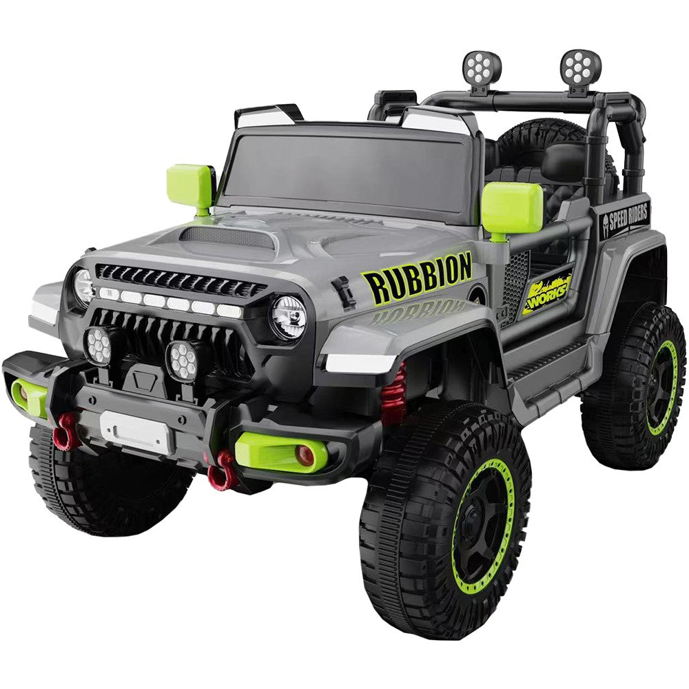 Masina Electrica pentru Copii, Flippy, Off-Road, Conectare Bluetooth, telecomanda, Tractiune Spate, Lumina Intermitenta, Baterie 12V 7Ah, 120 x 63 x 68cm, Gri