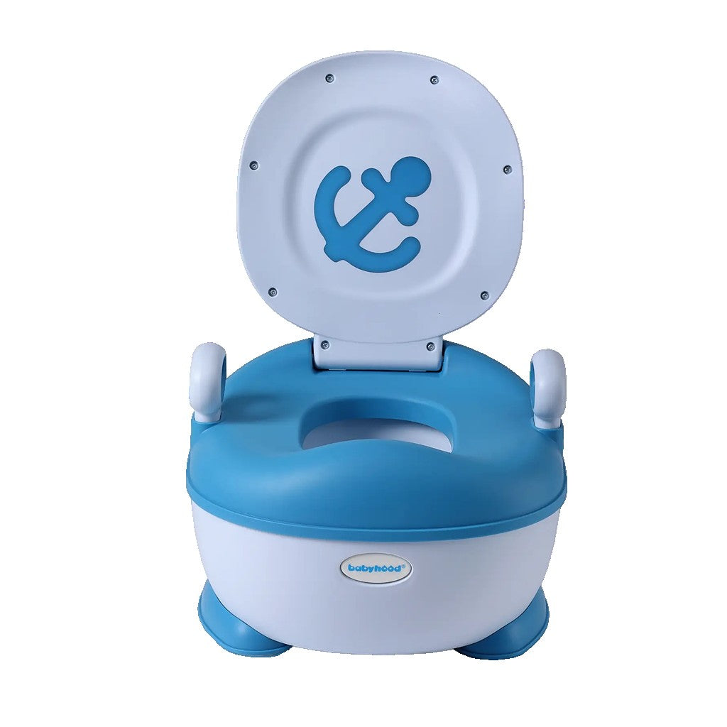 Olita pentru Copii, Flippy, +1an, Portabila, Design cu Ancora, cu Capac, Model Prietenos, Non-Toxic, Compartiment Detasabil, cu Manere, cu 4 Picioare, Usor de Curatat, 46*33*32 cm, Albastru