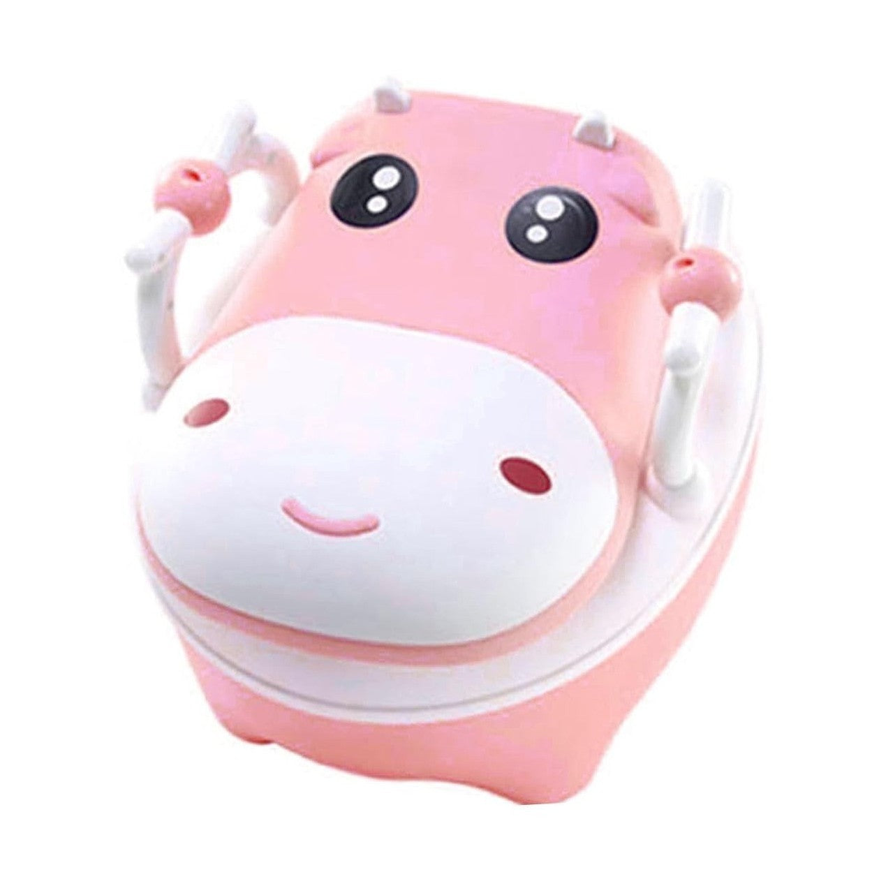 Olita pentru Copii, Flippy, +1an, Portabila, Design Vacuta cu Capac, Model Prietenos, Non-Toxic, cu Manere, Compartiment Detasabil, Perie Inclusa, Usor de Curatat, Roz