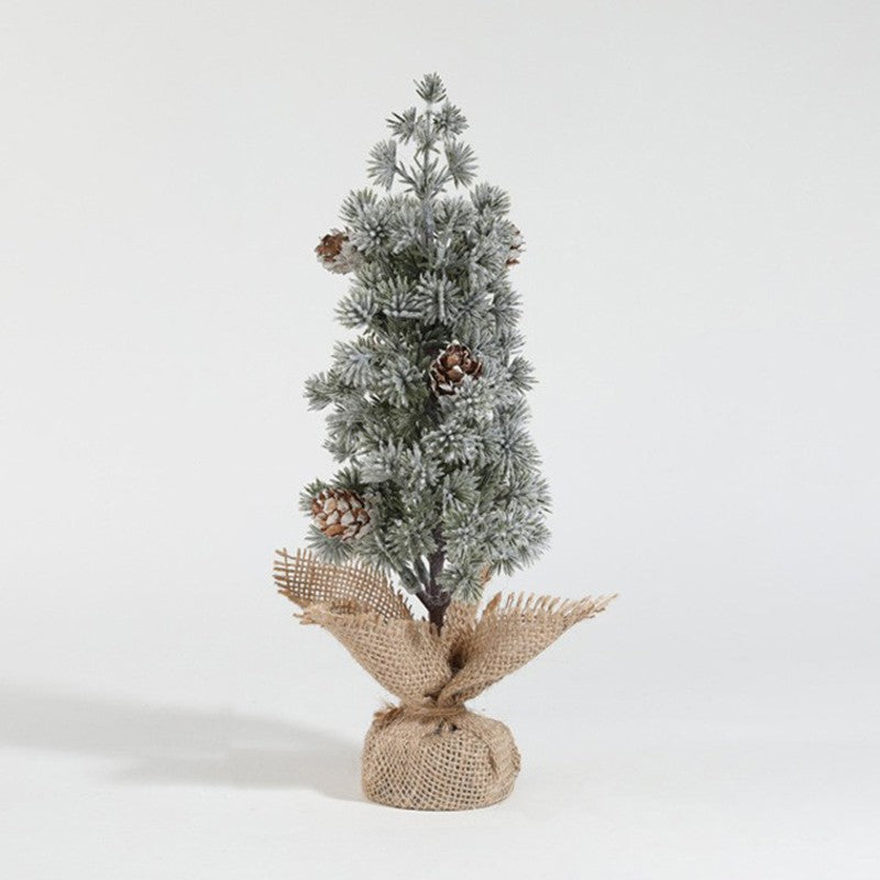 Decoratiune Craciun pentru Masa, Flippy, Ornament de Decor Model Brad de Craciun de Dimensiuni Mici cu Fulgi Albi, pentru Birou si Interior, din Plastic Calitativ 27 cm, Verde Alb