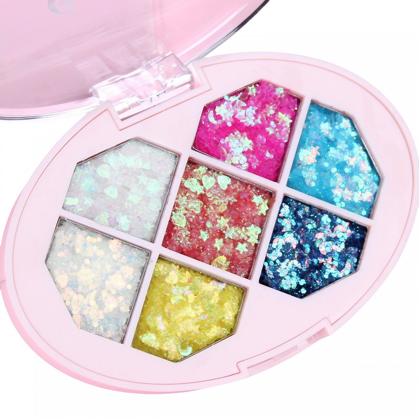 Paleta cu Glitter, Flippy, Varianta 1, 7 Nuante, Pentru Corp si Par, 50 g, Rezistent la Apa, 9.8 x 6.8 cm, Multicolor