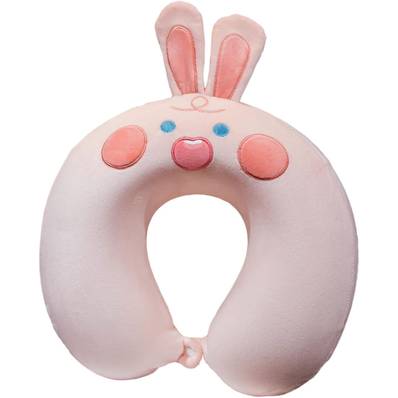 Perna de Calatorie in Forma de U, Flippy, Pentru Gat si Cap, Umplutura din Spuma cu Memorie, 30x30 cm, Model Iepuras, Accesoriu de Voiaj, Birou, Masina, Sistem Prindere Capse, Roz