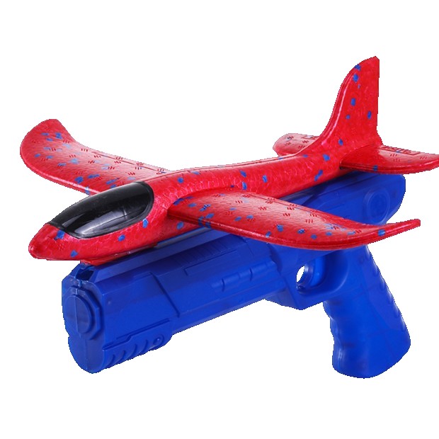 Pistol cu Lansator de Avion, Flippy, din Polistiren+Plastic, +3 Ani, Avion 38 cm, Lansare 10 m, Albastru/Rosu