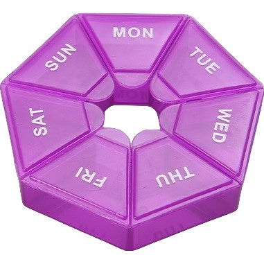 Cutie separator medicamente cu zilele saptamanii, Flippy, Plastic, 7 compartimente, Mov