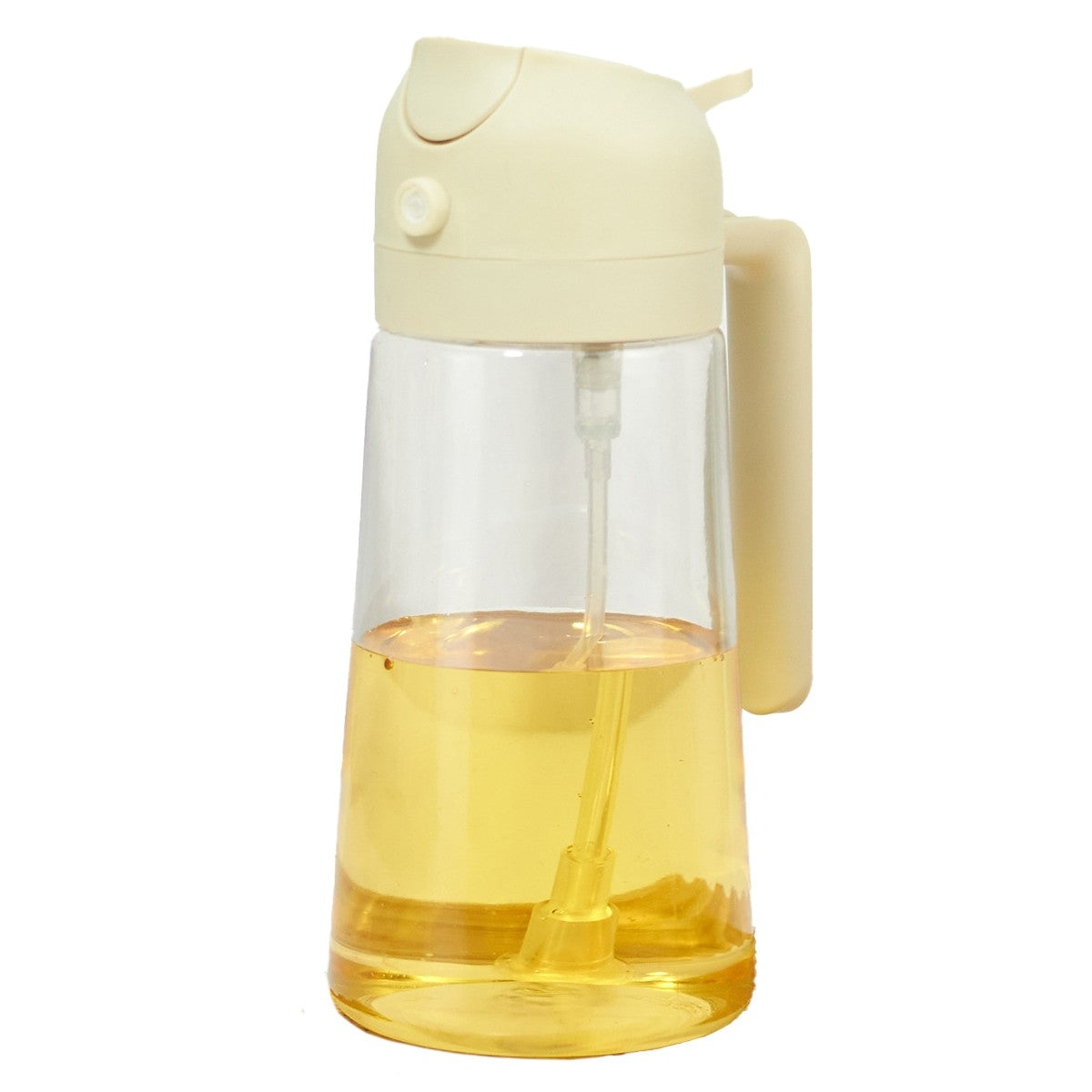 Recipient Ulei 2 in 1, Flippy, Functie Spray & Turnare, din Sticla, Fara Scurgere, 18.5 x 7.7 cm, 470 ml, Alb