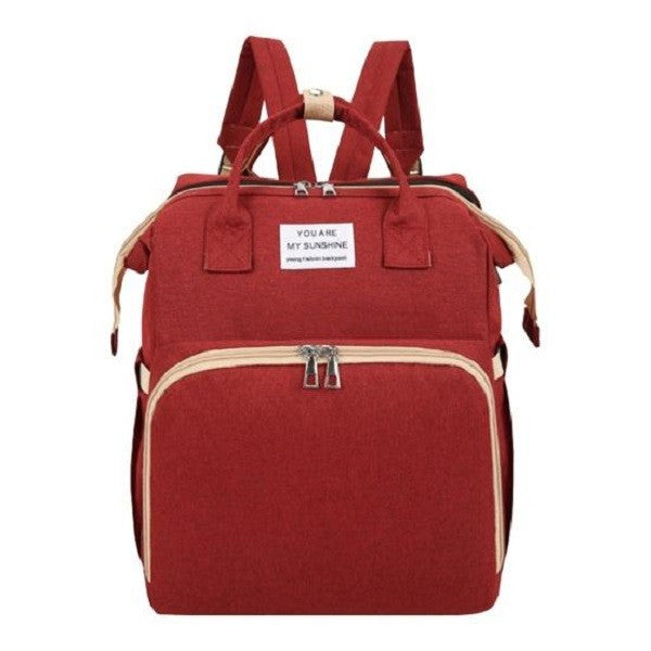 Rucsac Multifunctional pentru Mamici, Flippy, cu Patut Pliabil si Baza de Schimbat, Rezistent la Apa, Capacitate Mare, Usor, Compartimente Multiple, Buzunar Termic pentru Lapte, 42 x 32 x 22 cm, Rosu