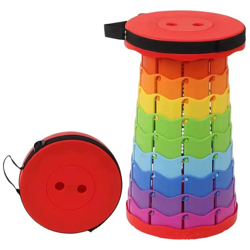 Scaun Telescopic Pliabil pentru Camping si Pescuit, Flippy, Portabil, Universal, Sustine 150 kg, ABS, Diametru 25 cm, Extensibil, Inaltime 45 cm, Multicolor